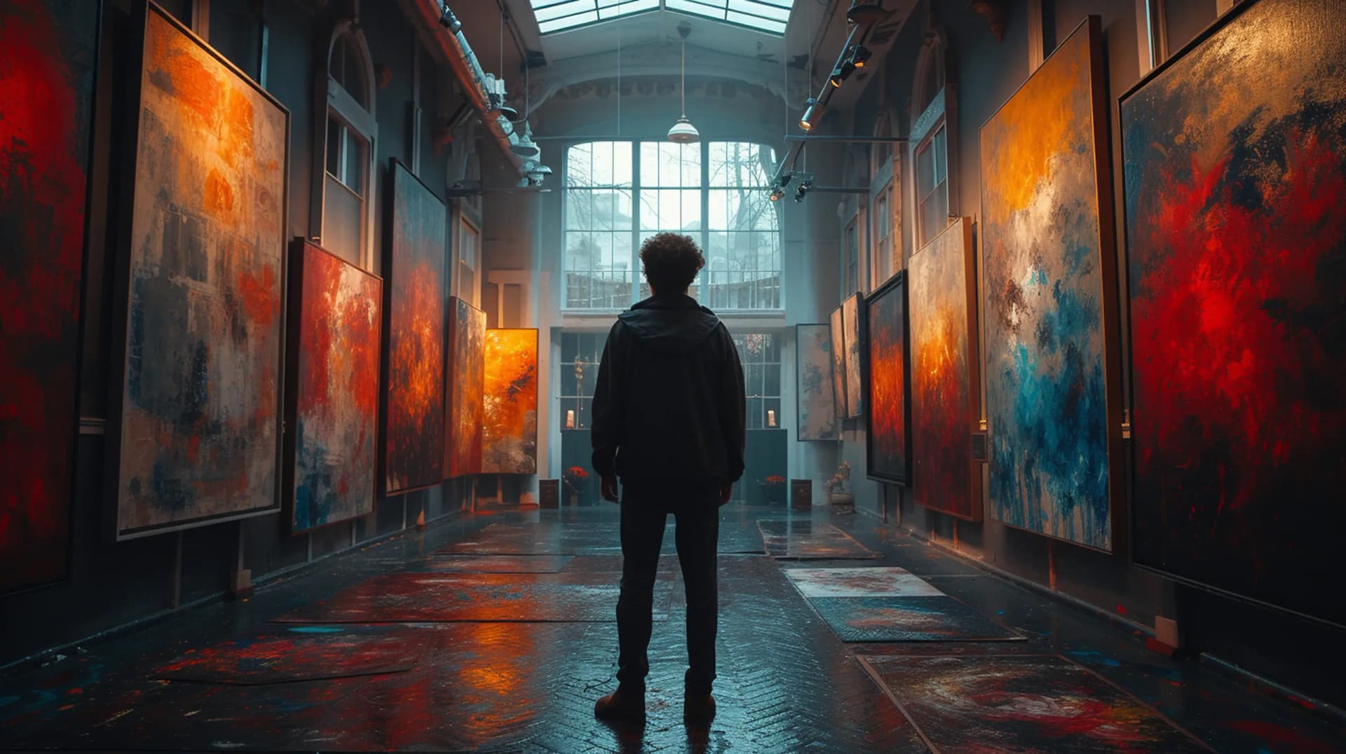 Artist in his exhibit