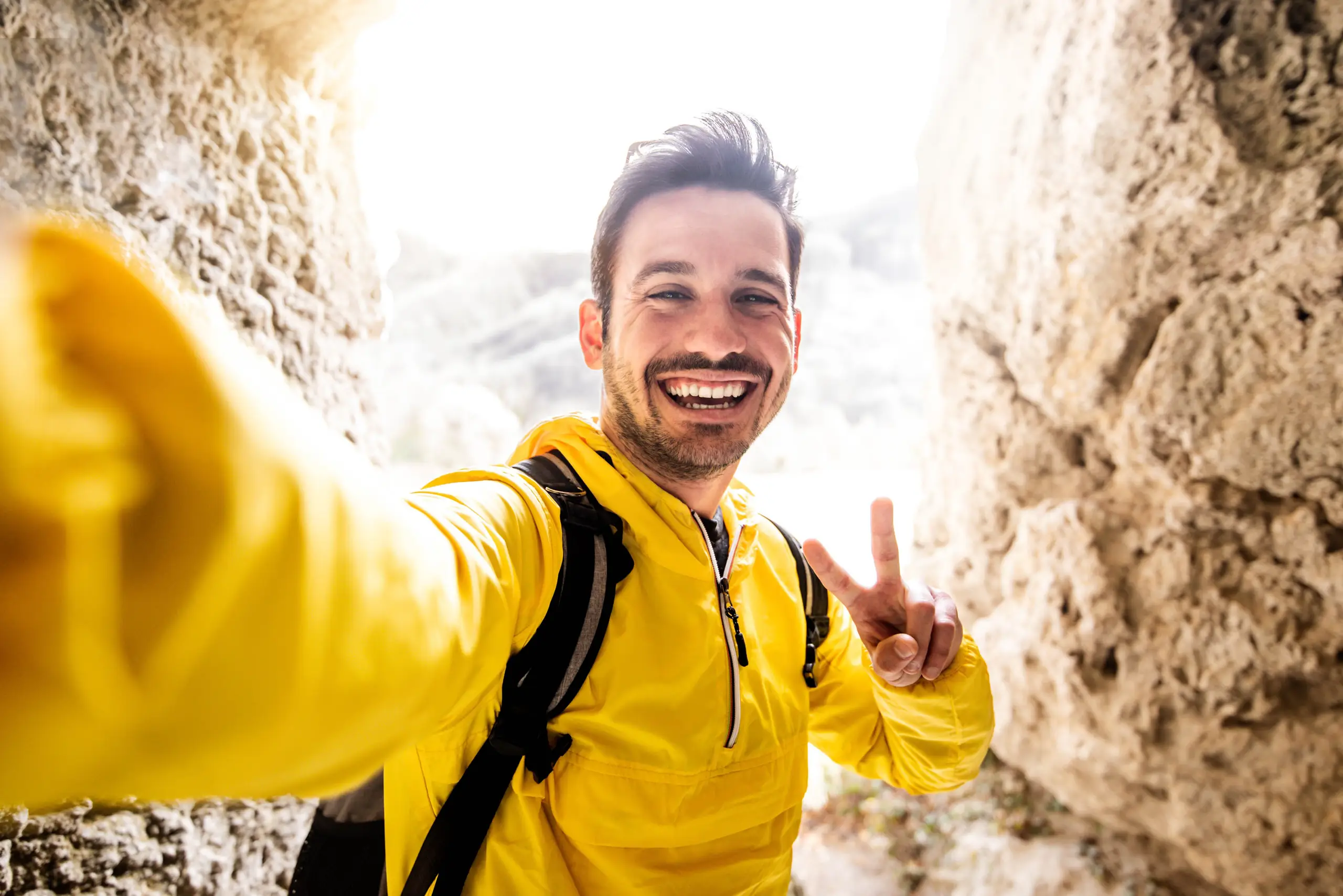 Backpacker taking selfie