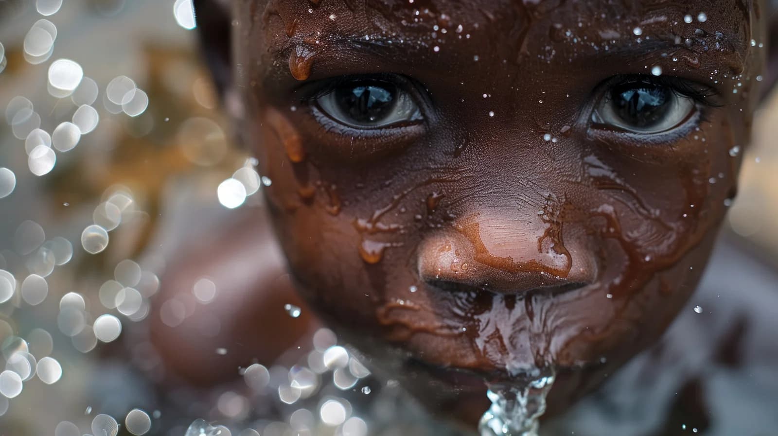 Portrait of a child bathing in water conveys the innocence and joy of childhood