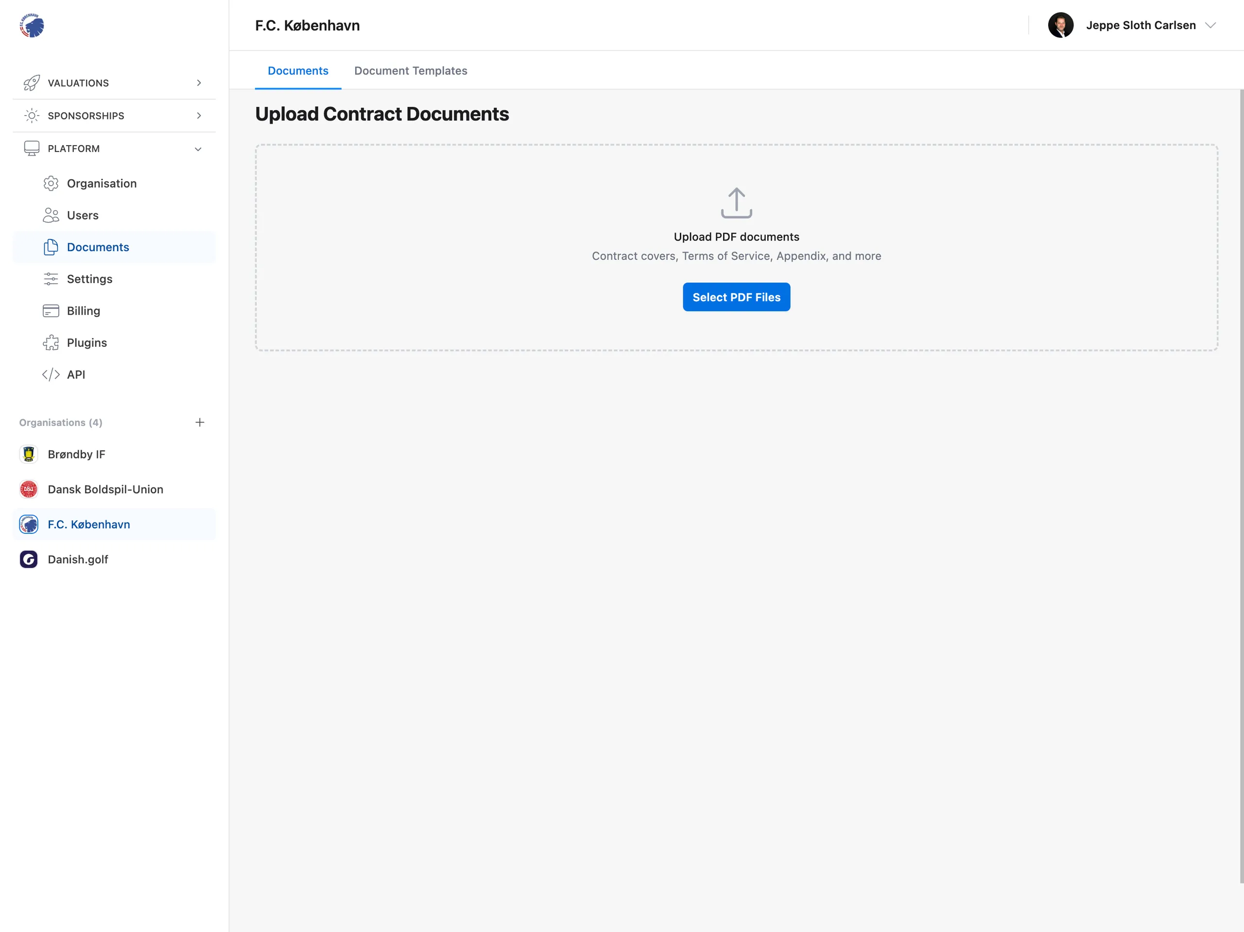 Valiyou Documents Management interface displaying centralized document storage with organized contracts, agreements, file library, folder structure, secure sharing controls, and team permission management - comprehensive document organization system