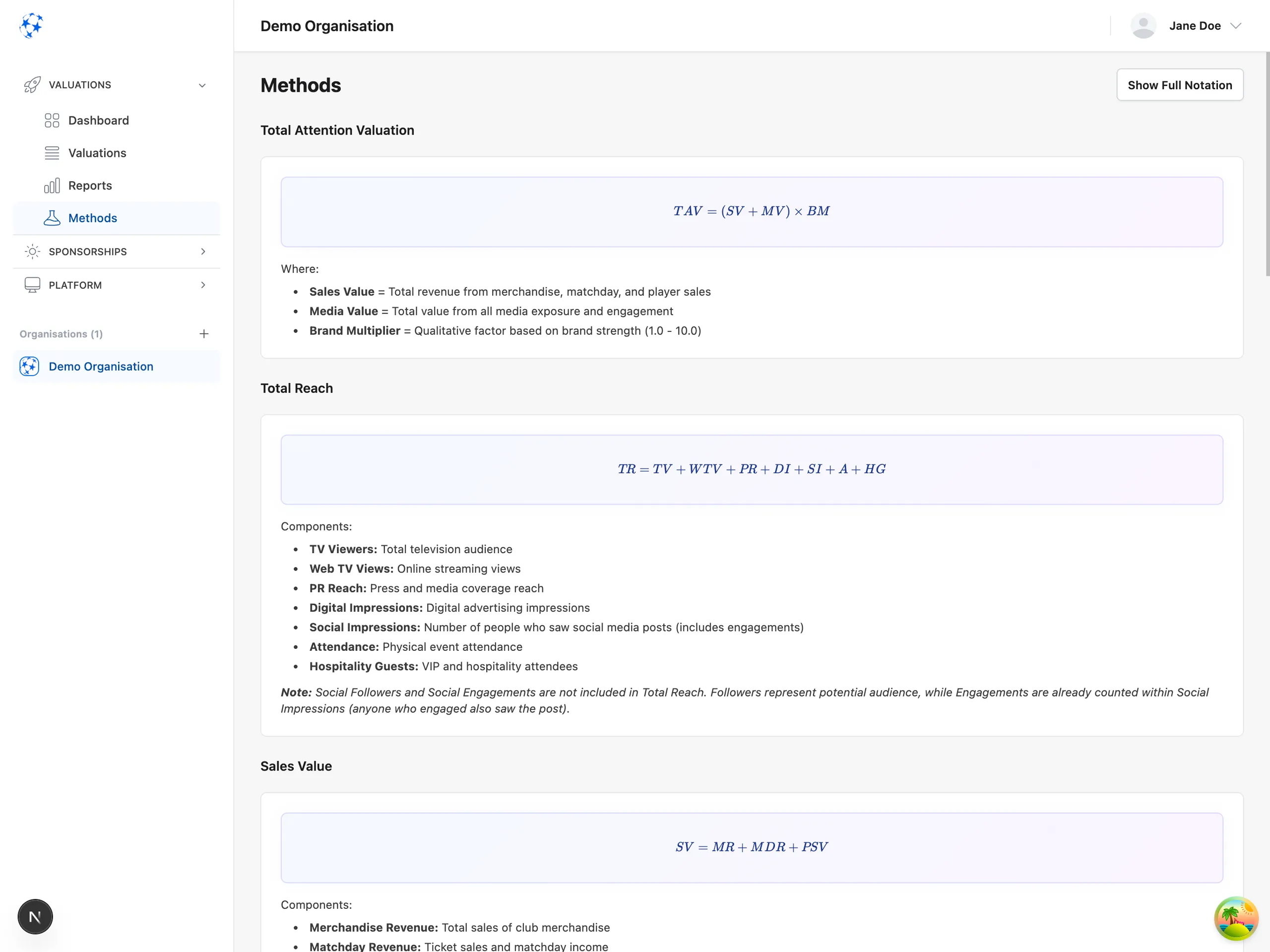 Advanced valuation methodology dashboard displaying industry-standard calculation formulas, transparent algorithms, multi-method approaches, quantitative and qualitative metrics, proven frameworks for sports, entertainment, and business valuations