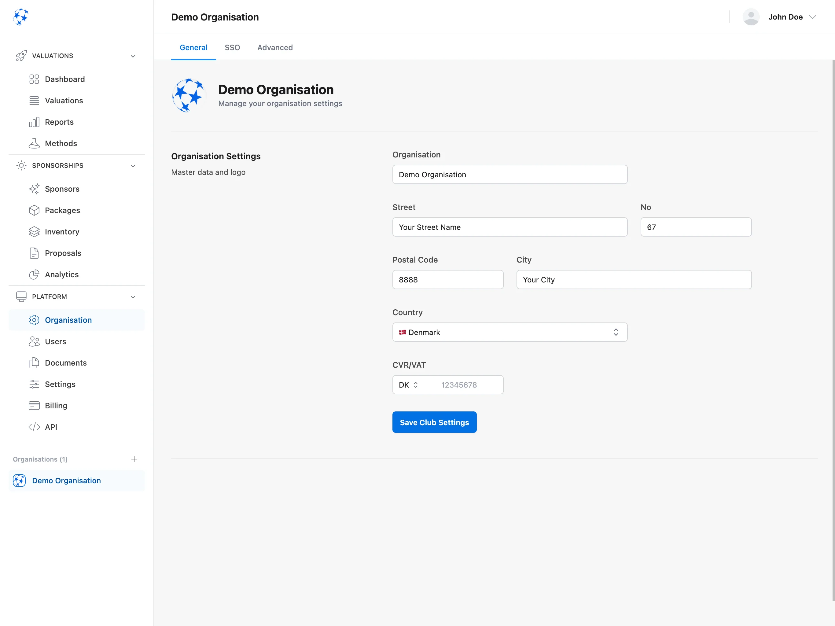 Valiyou Organisation Management Dashboard with user permissions, team structure, role assignments, master data configuration, subscription management, integration settings, and multi-organizational access control - complete platform administration